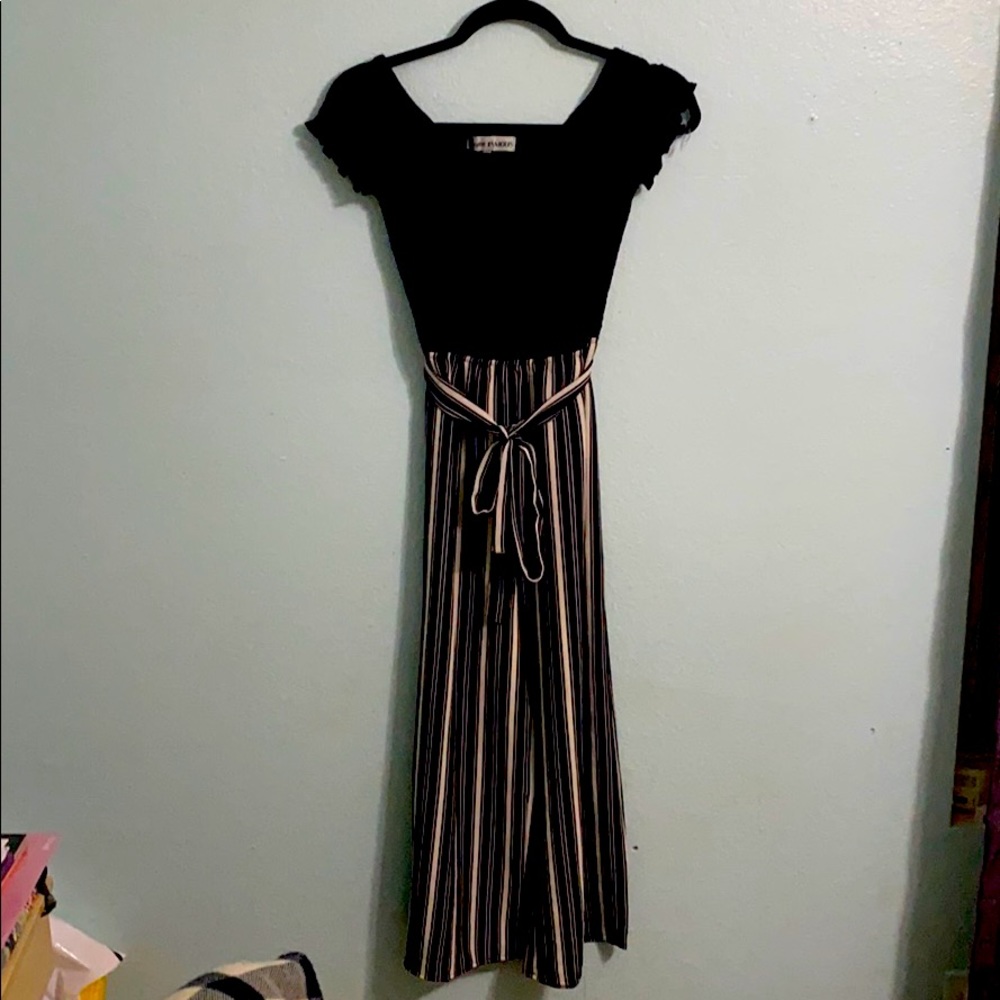 Off the shoulder striped jumpsuit